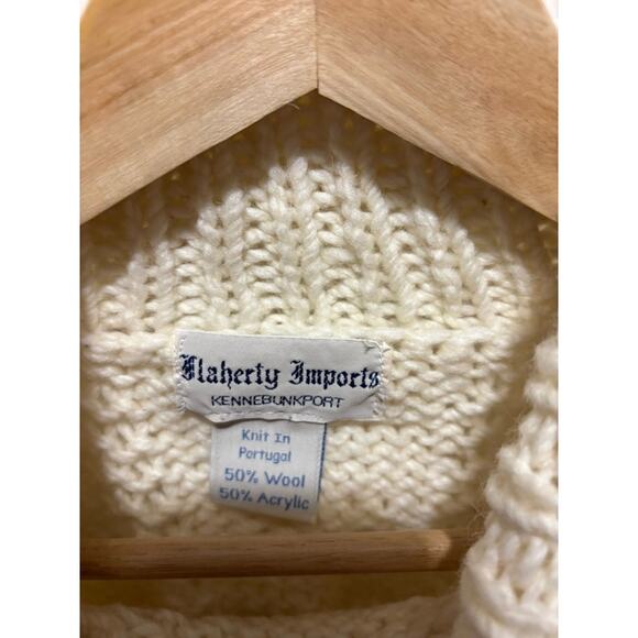 Vintage Fisherman Sweater Flaherty Imports Kennebunkport White Wool Blend Large - Picture 6 of 8